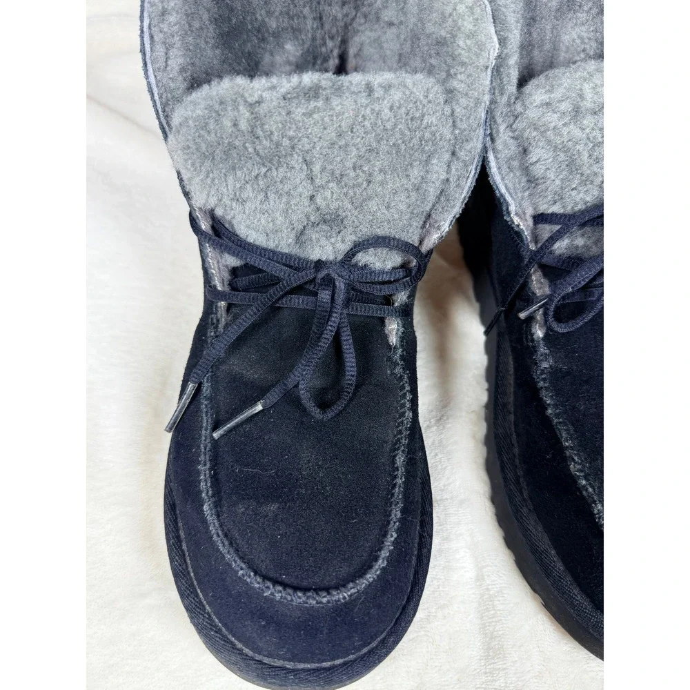 UGG Women Diara Cuff Slipper Boot Size 8 Black Suede Shearling Fur Lined 1113090